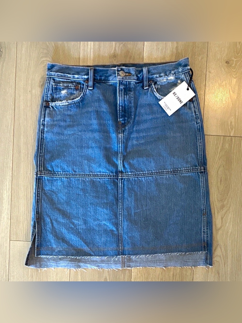 Re/Done womens Medium Blue Denim Straight Skirt